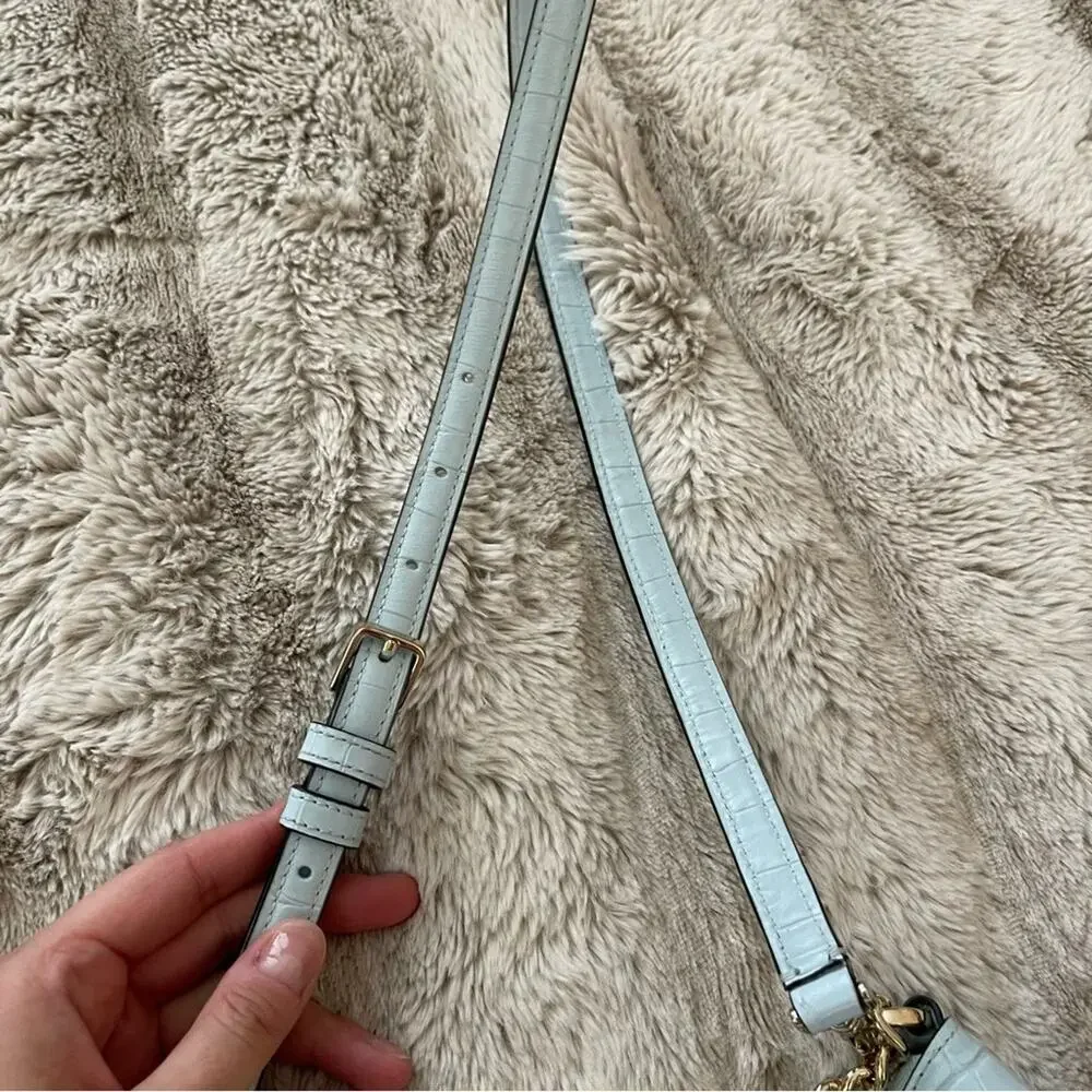 Kate Spade Zippy Frosty Sky Blue‎ Convertible Crocodile Leather Crossbody Purse